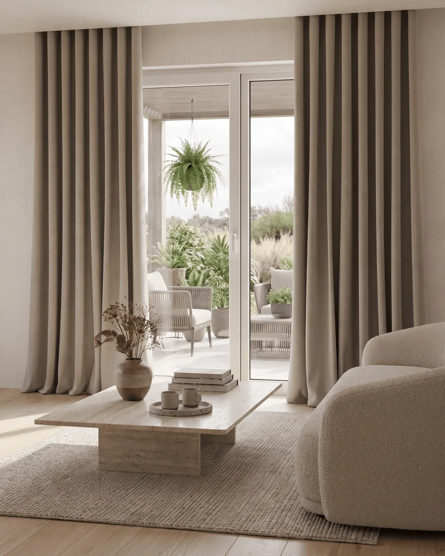 NOVA varm beige mørklæggende wavegardin fra EasyGardin